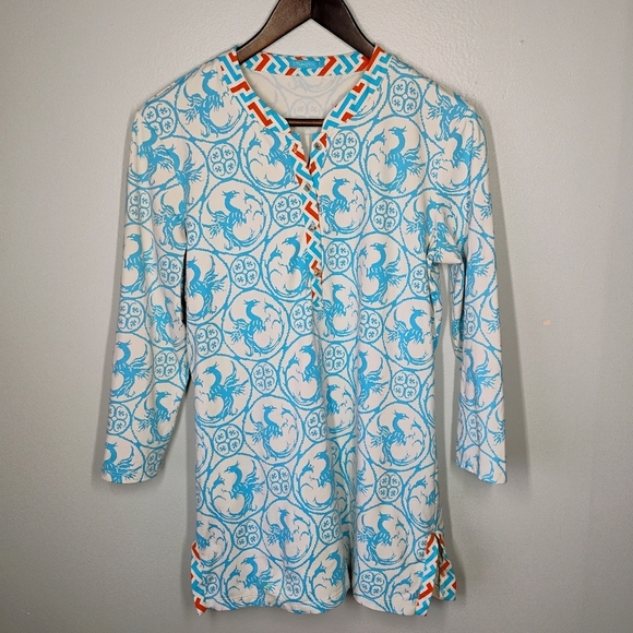 J McLaughlin Tunic Top Catalina Cloth Dragon Print Performance Size Small - Picture 1 of 13